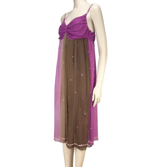 AMERICAN VINTAGE PARIS Silk Fairy Whimsical Flowy Pink Sheer Sequin Midi Dress42 - Picture 3 of 9